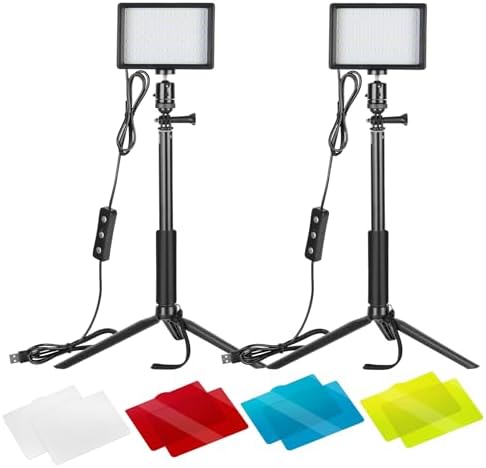 NEEWER 2 X Luz de Vídeo LED USB de Regulables 5600K con Soporte de Trípode Profesional y Filtros de Color para Grabación en Ángulo Bajo, luminación de Videoconferencia/Juegos/Youtube/Fotografía