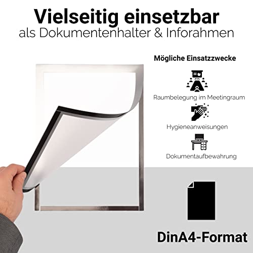 GRAFBURG Magnetrahmen DIN A4 – Selbstklebender Inforahmen mit Magnetverschluss, beidseitig nutzbar – Silber, 2er Set