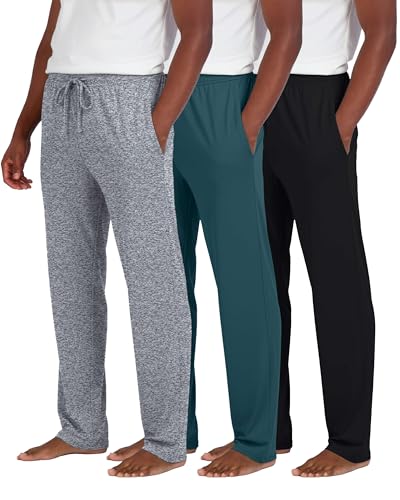 Image of Real Essentials 3 Pack: Men's Pajama Pants Soft PJ Lounge Bottoms Loungewear Pijamas Elastic Waist Pockets (Big and Tall)
