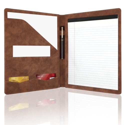 Image of Professional Padfolio Portfolio Binder, Faux Leather, Vintage Brown | Interview Resume Folder, Letter Size A4 Legal Writing Pad Holder, Document Organizer for Business School Office Conference
