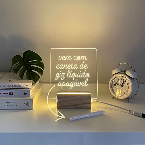 Luminária Abajur de Mesa Escrever Tipo Lousa + Acrílico + Caneta Giz Apagável
