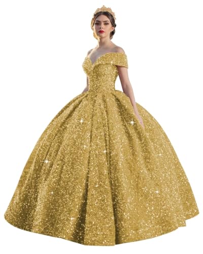 TRHTX Sparkly Sequin Quinceanera Dresses 2024 Off Shoulder Ball Gown Long A-line Sweet 16 Dresses