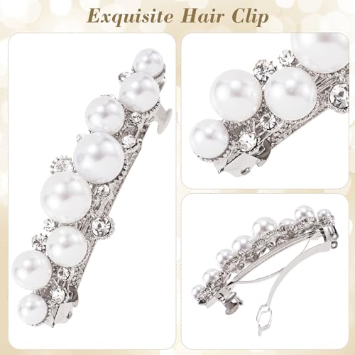 Pinza para cabello con perlas Isslly, bañado en plata vintage, elegante para boda y fiesta - 1 pieza miniatura 4