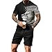 HuangMingYi Men Short Sets Outfits 2 Piece Fashion Casual Summer Tracksuit Short Sleeve Polo Men'S Shirt And Short Sets Summer Outfits For Men Black Gray Tiger XL