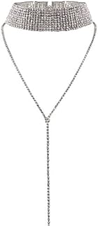Elegant Rose Multi-rows Rhinestones Choker Necklace Round Neck Long Sweater Pendant Adjustable Necklace Jewelry for Ladies Womens