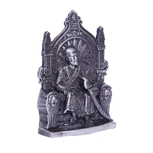 Image of anciently Chhatrapati Shivaji Maharaj Statue for Car Dashboard | Shivaji Maharaj Murti for Car Dashboard, Metal, 1 Piece (Silver Colour)