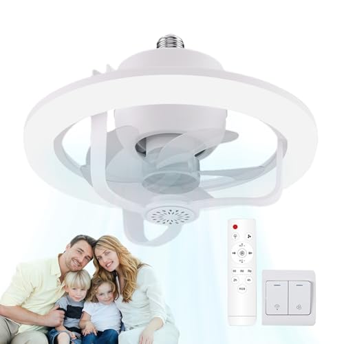 Ventiladores de techo con luces, luz del ventilador de enchufes - Ventilador de techo de bombilla LED de 50W - Ajustable de 3 velocidades, 16 colores de iluminación, soplador silencioso, rotación de 3