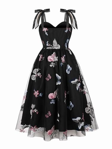 Image of Women's Tie Strap Tulle Prom Dresses Sweetheart Flower Embroidery Dress Short Formal Party Mini Homecoming Dresses