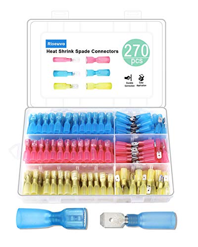 270pcs Heat Shrink Spade Connectors - Wire Spade Connectors, Electrical Spade Terminals, Quick Disconnect Crimp Connector Kit by Riseuvo