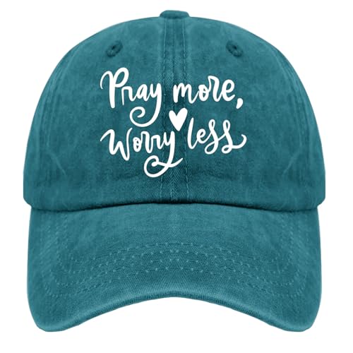 Karclau Pray More Worry Less Cap Funny Hat Cyan Blue Mens Hat Gifts for Daughter Workout Hats