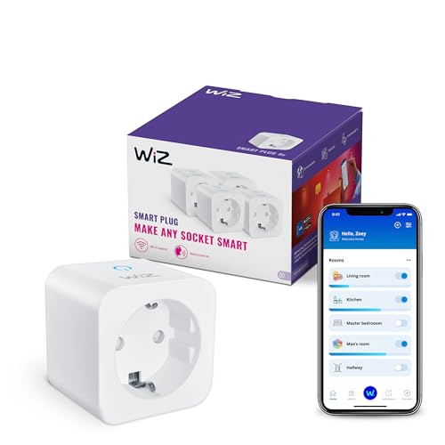 WiZ WLAN-Smart-Stecker Typ F 230 V 50 Hz einfache Einrichtung Matter-zertifiziert intelligente Steuerung Sprachbefehle kompatibel mit Alexa Google Home und Apple Home ohne Leistungsmesser 4er-Pack