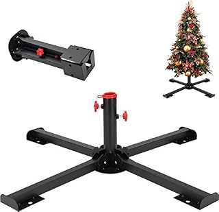 INFLATION Foldable Christmas Tree Stand, Heavy Duty Xmas Tree Stand Base for 8-10 FT Artificial Trees - Black Stainless Steel Metal Christmas Tree Holder for Home Party Decoration