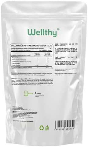 Wellthy Creapure® Creatine Monohydrate 330 gr. 100% Pure. Only 1 Ingredient Creapure® German Creatine. Vegan, Sugar Free, 66 Servings, 5g Per Serving, Includes Scoop. Pure. Proven. Perfect. - 2