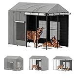 Outdoor Dog Kennel Cover with Roller Shades 600D Heavy-Duty Full Coverage Mesh Windows All Sides Open Universal Windproof UV Resistant Cover Only,Gray,8×4×6FT