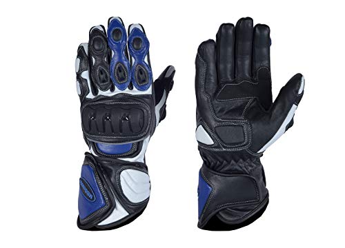 Guantes largos protectores de cuero MBSmoto MBG25 para motociclismo y turismo en motocicleta, azul, Medium