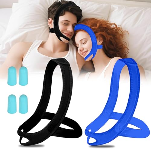 Anti Snoring Chin Strap for Sleeping, 2 Pack Adjustable Jaw Support Strap to Keep Mouth Closed, Soft Snoring Solution for Men Women, Stops Snoring Dry Mouth, Comfort Fit Nighttime Sleeping Aid