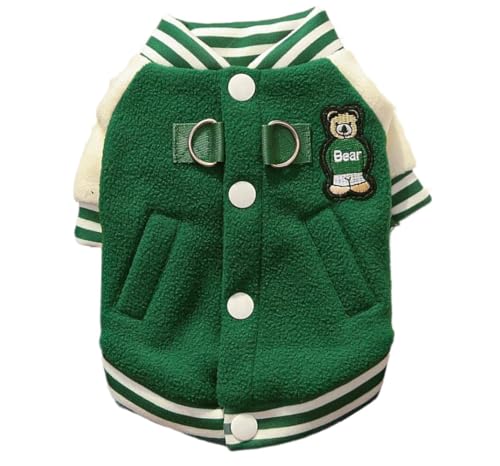 AttRex ペット 犬 服 パーカー コート 秋冬 かわいい ペット服 暖かい 防寒 ドッグウェア ジャケット ボア付き 小型犬 中型犬 子犬 猫 洋服 チワワ服 お散歩 スポーツウェア 背中開き Dカン付き (M,グリーン)
