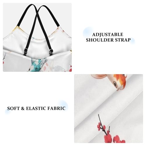 Colorful Koi Fish Red Flowers Girls Swimming Suit, Beach Swimsuit Girls 3-10 Y with Adjustable Shoulder Strap, 3-10 Y3