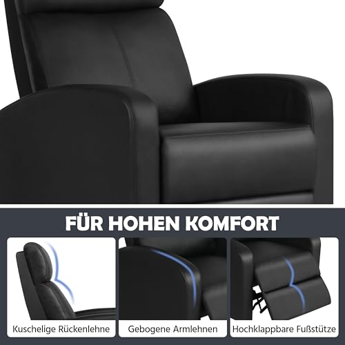 Yaheetech Relaxsessel Fernsehsessel Einzelsofa Ruhesessel mit Verstellbarer Beinablage Liegesessel aus Kunstleder Schwarz