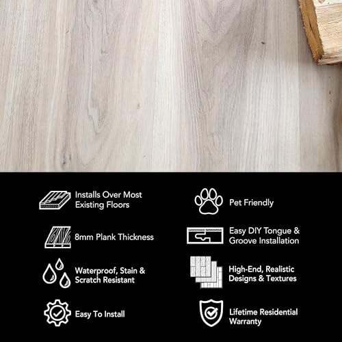 Image of Allure Wide Plank Luxury Vinyl Flooring, Almond Honey Aspen 9 inch x 60 inch x 8mm Thick Vinyl Planks with Click and Lock Installation, 1 Box 21.45 sqft