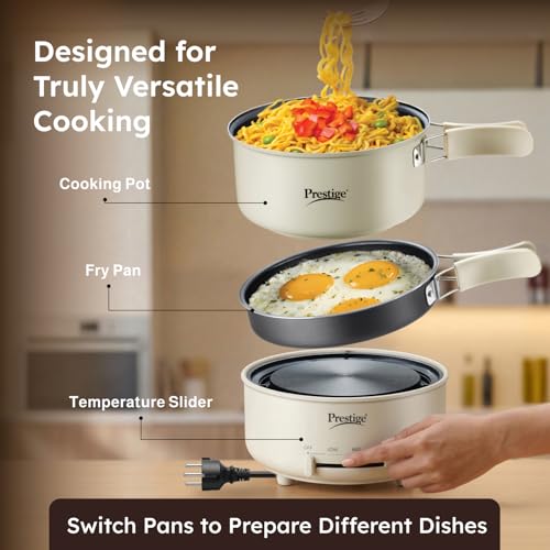Image of Prestige Electric Omnipot | 1000W Electric Cooking Pan & Fry Pan with Lid | Steam Vent | Temperature Control Slider | Cool-Touch Foldable Handles | Detachable Power Cord | Compact Design | 1Y Warranty