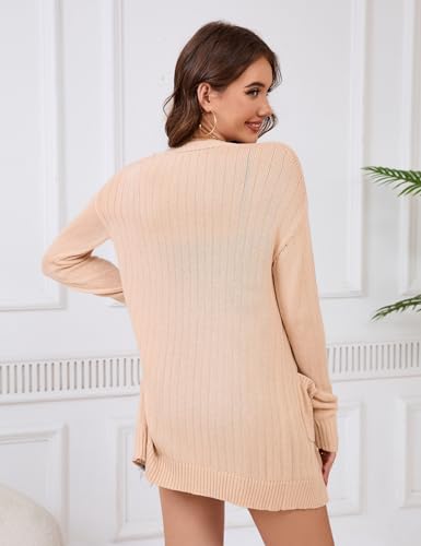 Image of Womens Open Front Lightweight Cardigans Oversized Two Pockets Long Sleeve Knit Sweaters