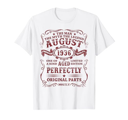 Fabricado En 1936 88 Años Cumpleaños Hombre Agosto 1936 Camiseta