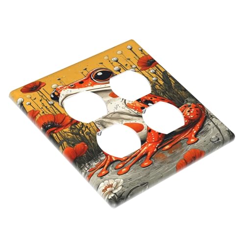 Decorative Outlet Covers Big Orange Frog Red Floral Wildflower 2 Gang Wall Plate Cover Double Duplex Receptacle Two Switch Light Switch Cover Plate Jumbo Dual Faceplate