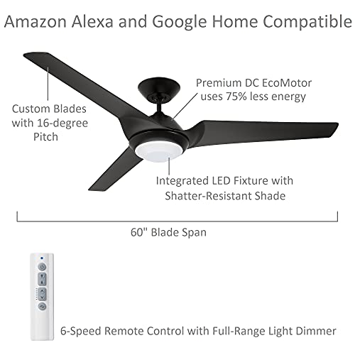 Luminance Kathy Ireland Home Sweep Eco Wifi Smart Ceiling Fan, 60 Inch, Barbeque Black #TOP1