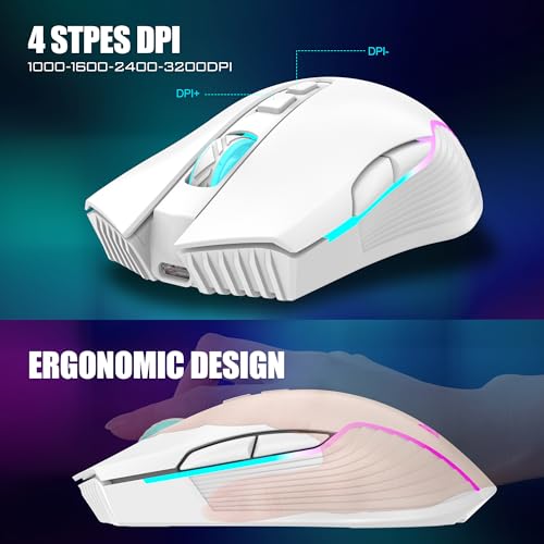Image of RedThunder K10 Wireless Gaming Keyboard and Mouse Combo, RGB Backlit Rechargeable 3800mAh Battery, Mechanical Feel Anti-ghosting Keyboard + 7D 3200DPI Mice for PC Gamer(White Pudding)