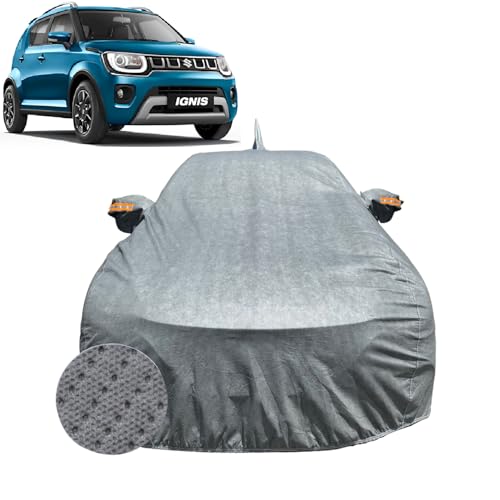 Image of Car Cover for Maruti Suzuki Ignis (2017-2026) | 100% Waterproof Cover with Antenna & Reflective Mirror Pockets | Dustproof, Scratchproof, Heatproof Ignis Car Cover |Soft Cotton Lining| Grey