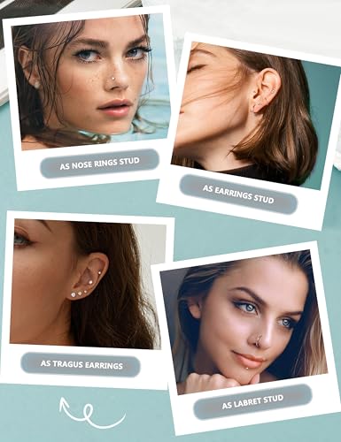 Florideco 14K Gold Filled Nose Rings - 316L Surgical Steel CZ Threadless Studs for Women & Men - Push-in Flat Back Nose Rings for Nostril, Tragus, Helix Piercing4
