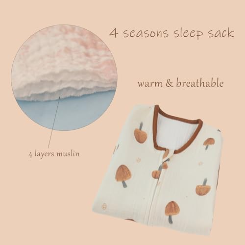 Image of Muslin Cotton Baby Sleep Sack (1-2T) - Lightweight Wearable Blanket for Toddlers, 0.8-1.0 Tog, Sleeveless, 4 Layers, Soft for All Seasons, 12-24M Infant Sleeping Bag