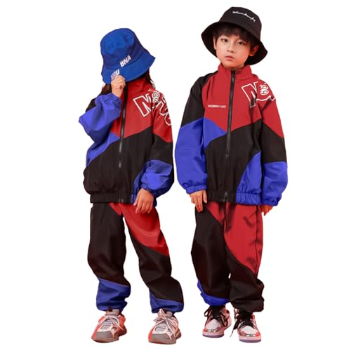 LOLANTA Boys' Girls' Color Block Jacket Track Pants Sets Hip Hop Dance Patchwork Clothes Unisex Streetwear3