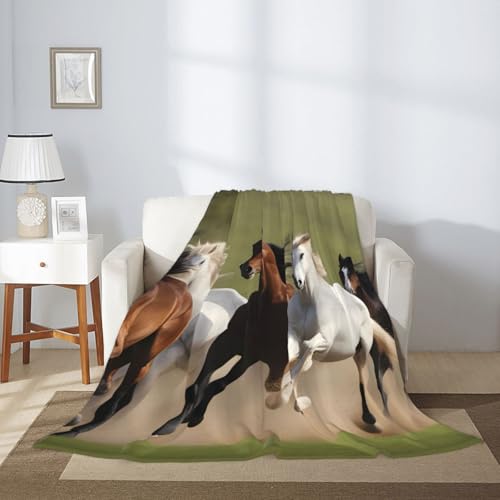 Couverture jeté de canapé et lit plaid imprimé chevaux 152x127 cm - 4