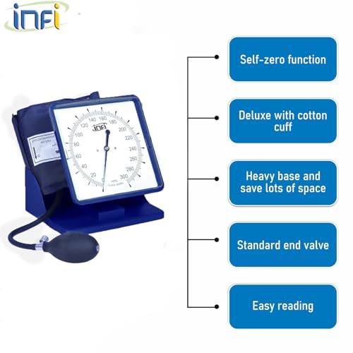 Image of Infi Aneroid Desk Type Sphygmomanometer Blood Pressure Monitor | BP Apparatus Manual | Manual BP Operator For Precise Measurements | 1 Year Warranty | Latex Free Cuff | Imported Bulb For Medical Professionals