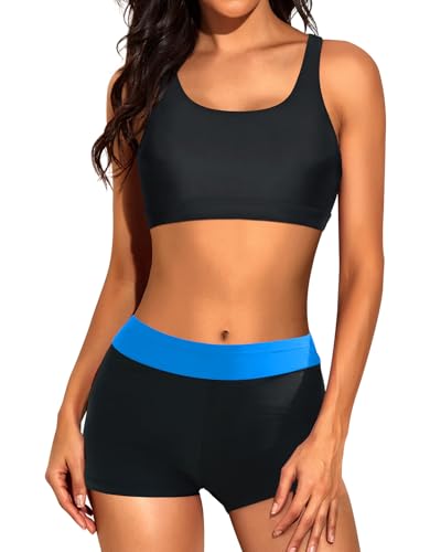 Image of Tempt Me 3 Piece Tankini Swimsuits for Women Athletic Bathing Suits Swim Tank Top with Boy Shorts and Bra Modest Swimwear