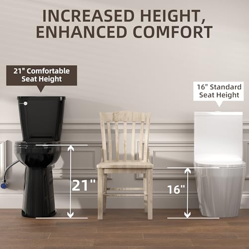 Image of SUPERFLO Black Tall Toilet 21 Inch Extra Tall Toilets for Elderly