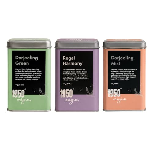 Image of 1950 Origins Combo Pack | Darjeeling Green Premium Green Tea | Darjeeling Mist Premium Black Tea| Regal Harmony CTC & Orthodox Long Leaves Blend | Tin Caddy 80g X 3