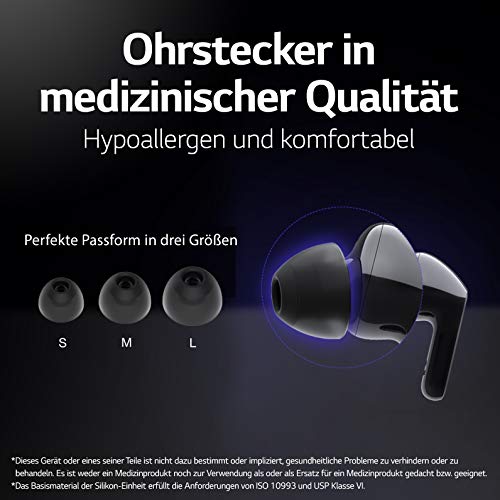 LG TONE Free FN5U | Ecouteurs Bluetooth True Wireless | UVNano LED élimine jusqu’à 99,9% de certaines bactéries | Son Meridian | Charge rapide | IPX4 | Idéal bureau/télétravail | Noir