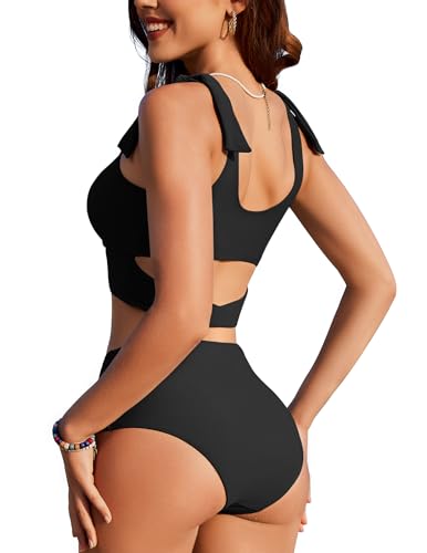 Womens High Waisted Bikini Sets Sporty Scoop Neck Racerback Crop Top Two Piece Swimsuit3