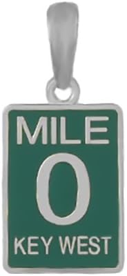 925 Sterling Silver Travel Charm, Small Mile Marker 0, Key West, Green Enamel