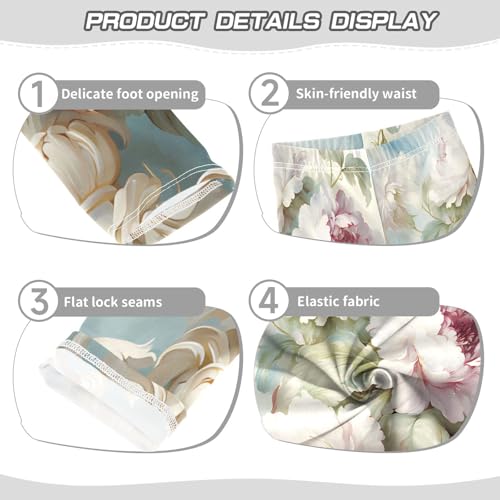 Bolaz Toddler Girls Leggings Printed Yoga Pants Leggings White Pink Peony for Kids3