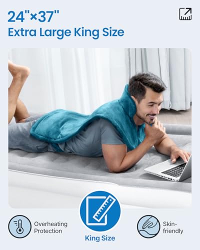 Image of RENPHO King Size Heating Pad for Back, Birthday Gifts for Women Men Mom Dad, FSA Eligible, 24 inchx37 inch XL Large Weighted Electric Heat Pad for Neck and Shoulders, ETL Certified, Blu