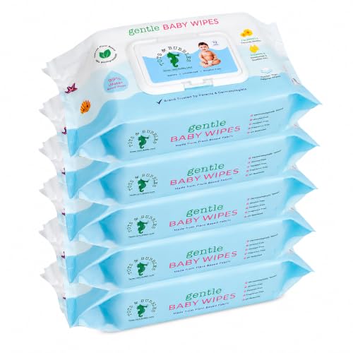 Image of Tots & Bubbles 99% Pure Water Baby Wipes | Plant Based, Unscented Newborn Wet Wipes, Thick & Gentle for Sensitive Skin - 72 Count with Lid (Pack of 5)