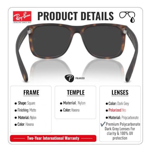 Image of Ray-Ban RB4165 JUSTIN CLASSIC Square Shaped Sunglasses for Men with Official RAYBAN Eyewear Kit