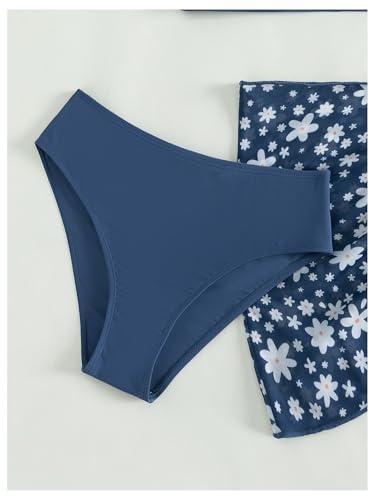 GORGLITTER Girl's Swimsuit Cute 3 Piece Floral Ruffle High Waisted Thong Beach 2025 Bikini Set with Coverup Skirt4