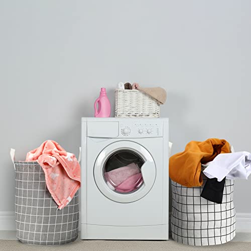 Nuogo 8 Pieces Freestanding Laundry Basket Round Collapsible Organizer Basket Cotton Linen Washable Laundry Hamper Waterproof Laundry Room Organization Large Storage Bins For Kids Toy Room Nursery #TOP4