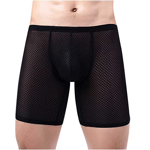 Fishnet Boxer Briefs for Men Long Leg Breathable Underwear Mens Mesh Big Pouch Trunks Sexy Boxers Underwear