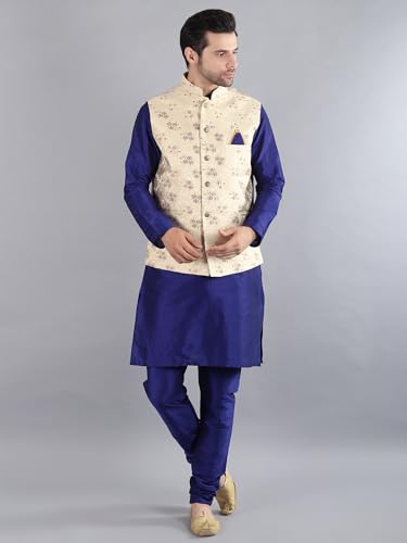 Image of Uri and MacKenzie Men's Silk Blend Kurta Pajama with Designer Ethnic Nehru Jacket /Modi Jacket